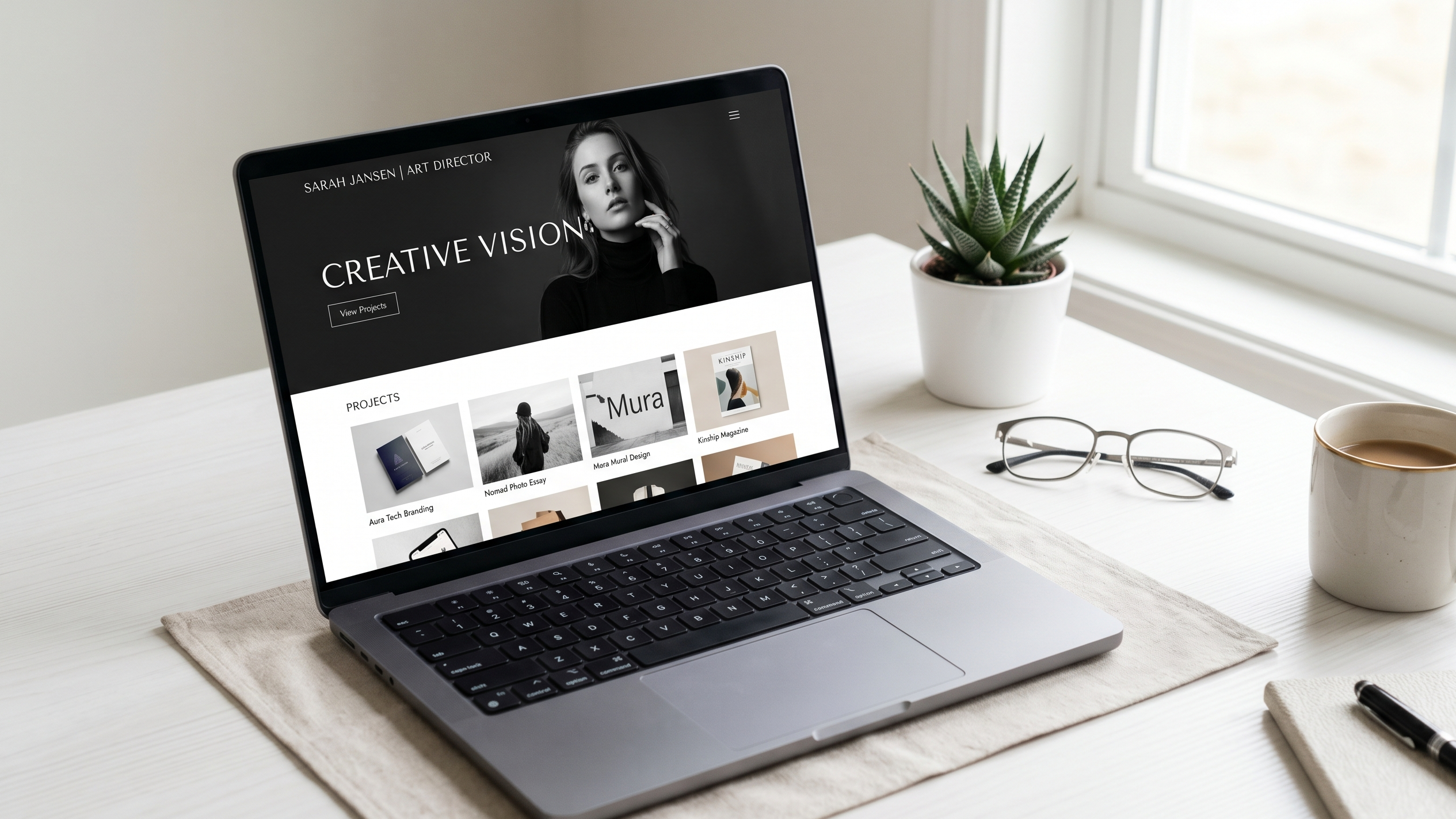 Portfolio website on a laptop